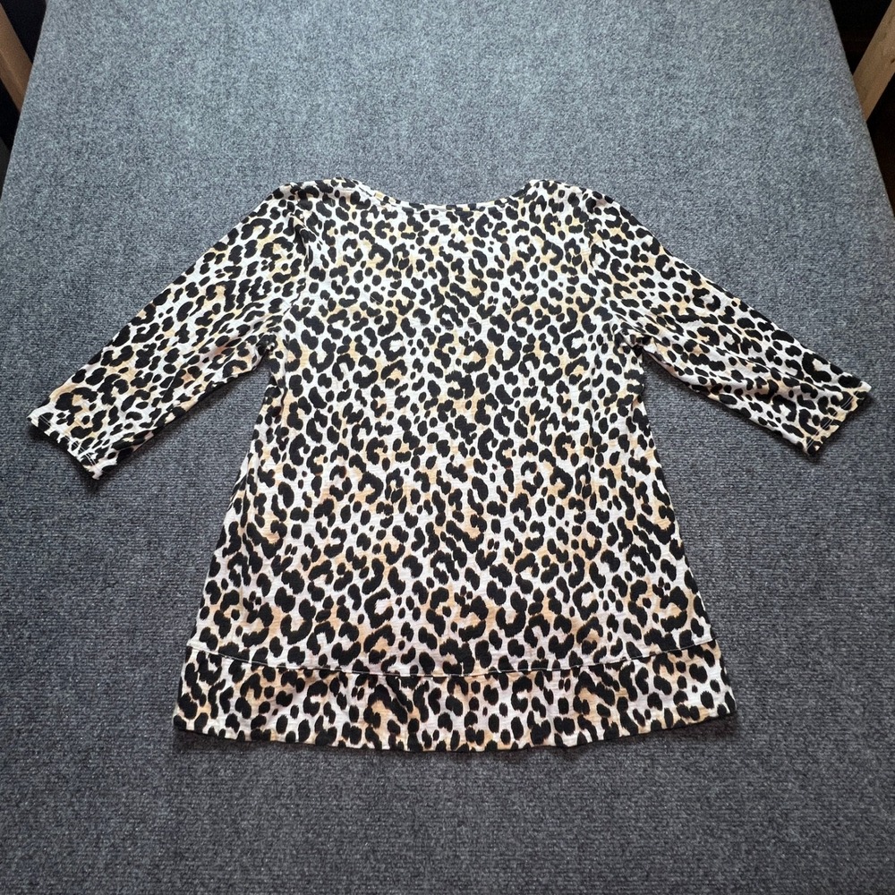 Chicos Leopard Print 3/4 Sleeve Top Ruffle Hem Size 2 L Animal Print 570334495 - Picture 7 of 12
